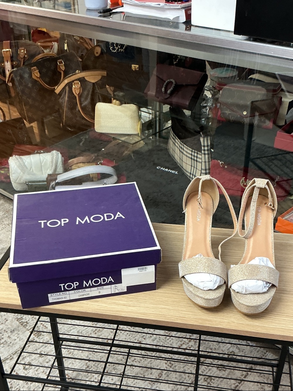 TOP Moda Champagne Glitter Ankle-Strap Platform Heels